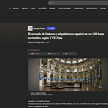 El mercado de fusiones y adquisiciones espaol cae un 12% hasta noviembre, segn TTR Data